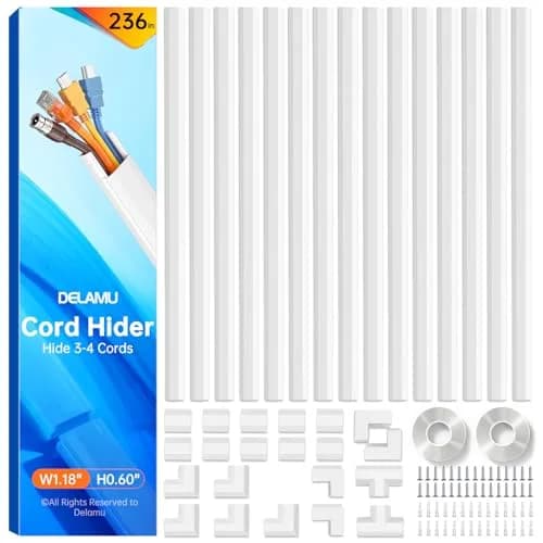 Delamu Cord Hider 236in (600cm) White | UL94 V-0 Rated Cable Management for 3-4 Wires on Wall thumbnail 1
