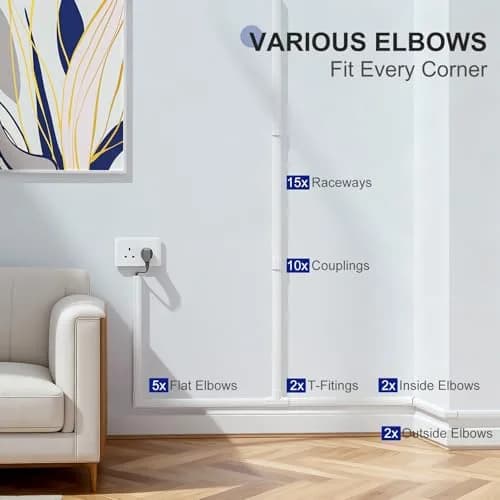 Delamu Cord Hider 236in (600cm) White | UL94 V-0 Rated Cable Management for 3-4 Wires on Wall thumbnail 3
