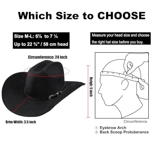 Foeran Western Cowboy Hat for Men Women Wide Brim Felt Fedora with Bolo Tie | Classic Cowgirl & Cowboy Style thumbnail 4