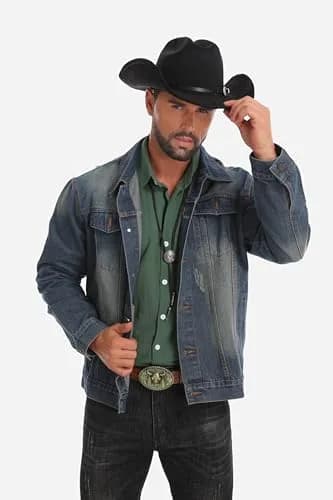 Foeran Western Cowboy Hat for Men Women Wide Brim Felt Fedora with Bolo Tie | Classic Cowgirl & Cowboy Style thumbnail 6