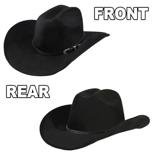 Foeran Western Cowboy Hat for Men Women Wide Brim Felt Fedora with Bolo Tie | Classic Cowgirl & Cowboy Style thumbnail 3