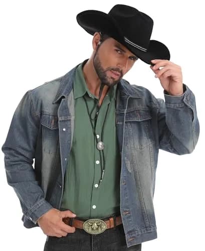 Foeran Classic Western Suede Cowboy Hat for Men & Women | Wide Brim Felt Fedora Cowgirl Hat (Alpha, Large, X-Large, Black) thumbnail 6