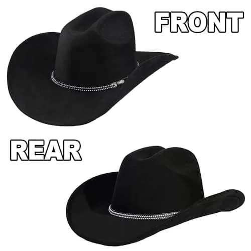 Foeran Classic Western Suede Cowboy Hat for Men & Women | Wide Brim Felt Fedora Cowgirl Hat (Alpha, Large, X-Large, Black) thumbnail 3