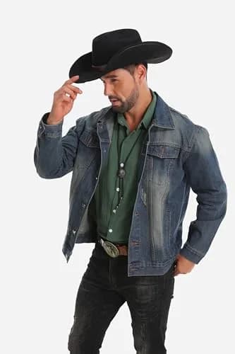 Foeran Classic Western Suede Cowboy Hat for Men & Women | Wide Brim Felt Fedora Cowgirl Hat (Alpha, Large, X-Large, Black-D) thumbnail 6