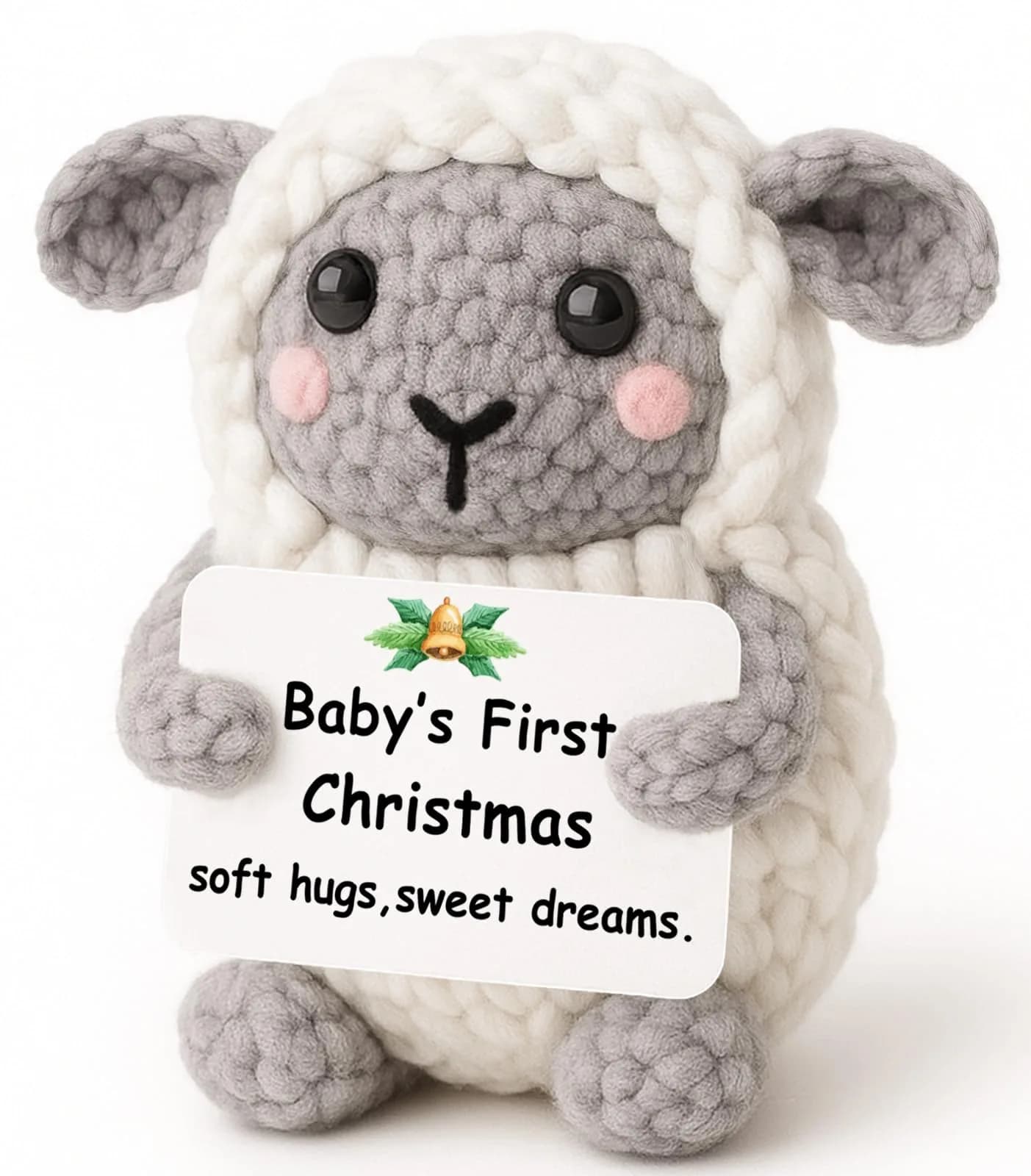 WEYON Baby’s First Mini Crochet Lamb Keepsake with Pun Card, Handmade 8–10cm | Soft Hugs Sweet Dreams - main product image