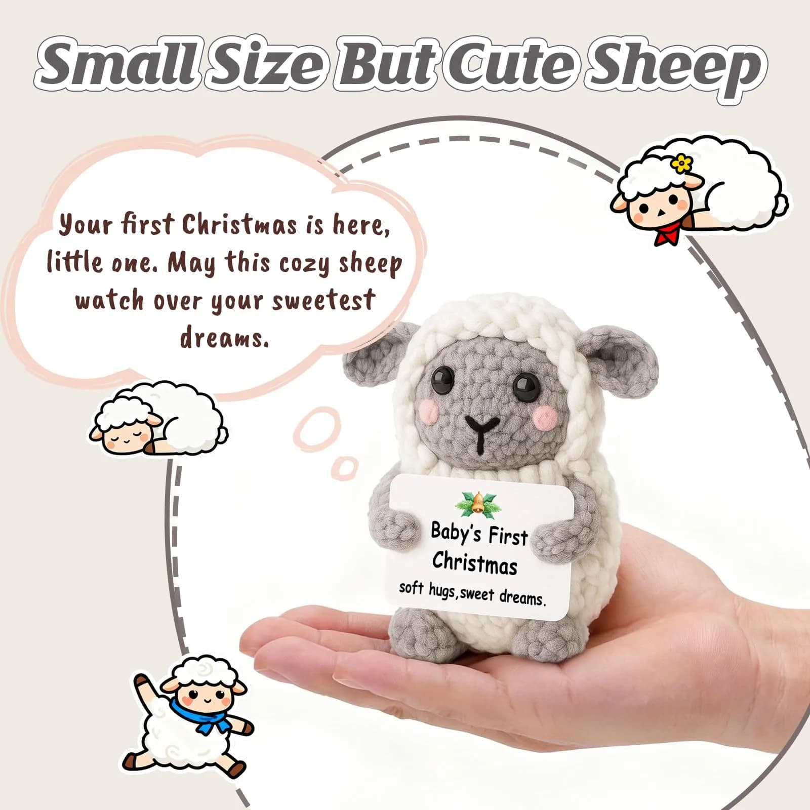 WEYON Baby’s First Mini Crochet Lamb Keepsake with Pun Card, Handmade 8–10cm | Soft Hugs Sweet Dreams - view 2