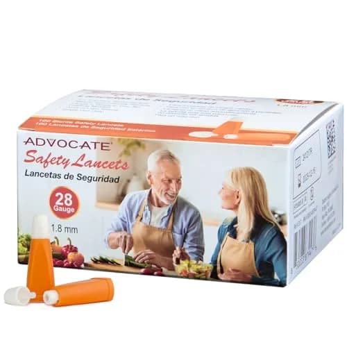 Advocate Safety Lancets 28G 1.8mm | Sterile, Retractable Needle, Single-Use, 100 Count thumbnail 1