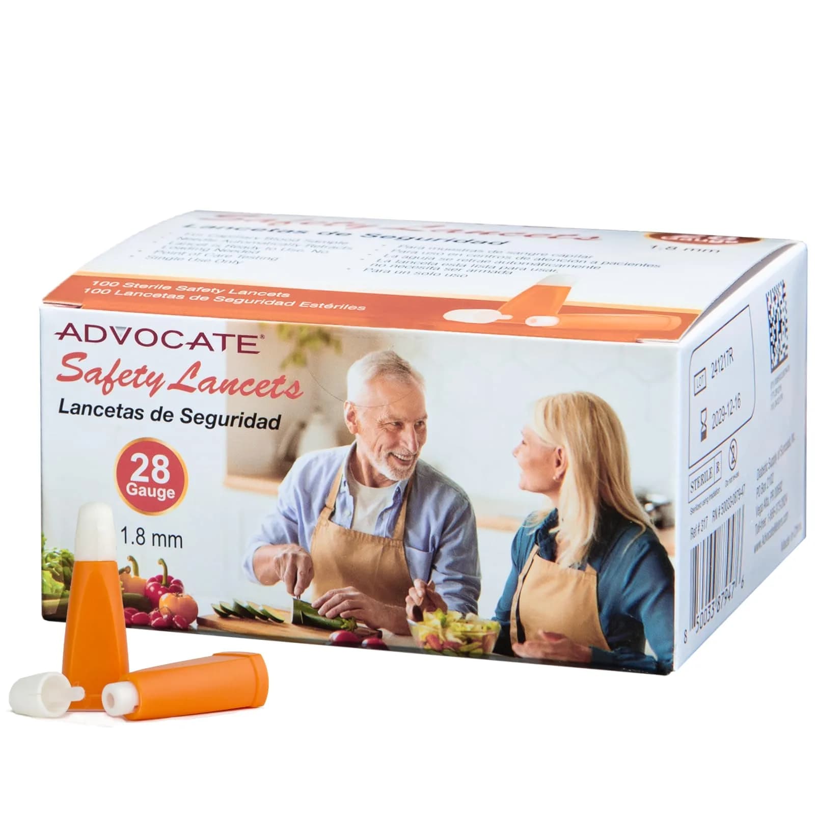 Advocate Safety Lancets 28G 1.8mm | Sterile, Retractable Needle, Single-Use, 100 Count - main product image