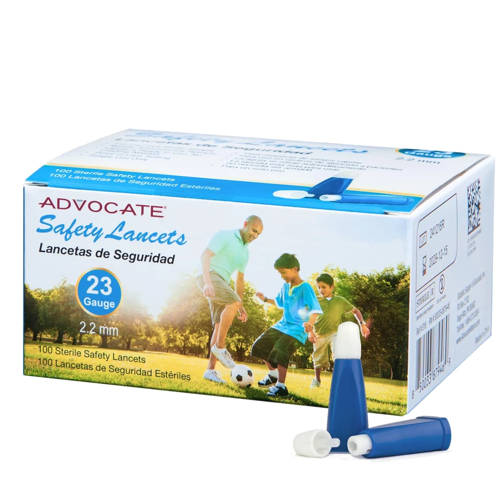 Advocate Safety Lancets 23G 2.2mm | Retractable Needle, Sterile, 100 Count — 23g Blue