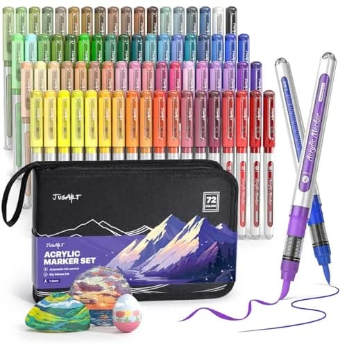 JusArt 72 Colors Acrylic Paint Markers Brush Tip, Automatic Ink Control, 1-8mm Line Size | ASTM D4236 Certified thumbnail 1
