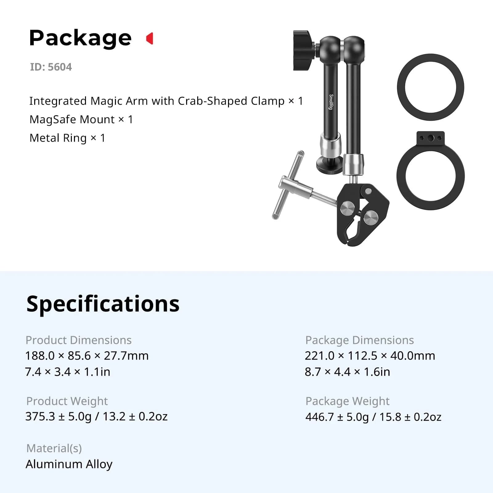 SmallRig Magnetic Magic Arm Clamp with Crab Clamp, 11" (27.7cm) | Mounts Phones, Cameras, Lights - view 8