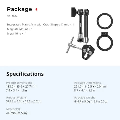 SmallRig Magnetic Magic Arm Clamp with Crab Clamp, 11" (27.7cm) | Mounts Phones, Cameras, Lights thumbnail 8