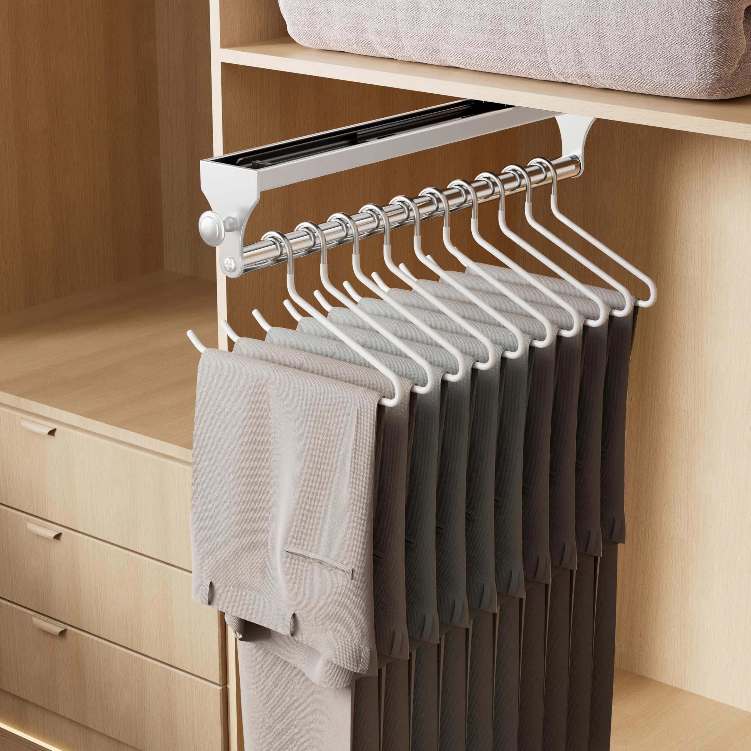 CICUFY Pull Out Closet Valet Rod White 36.7cm (14.45in) | Heavy Duty Space Aluminum Clothes Hanger Rail - main product image