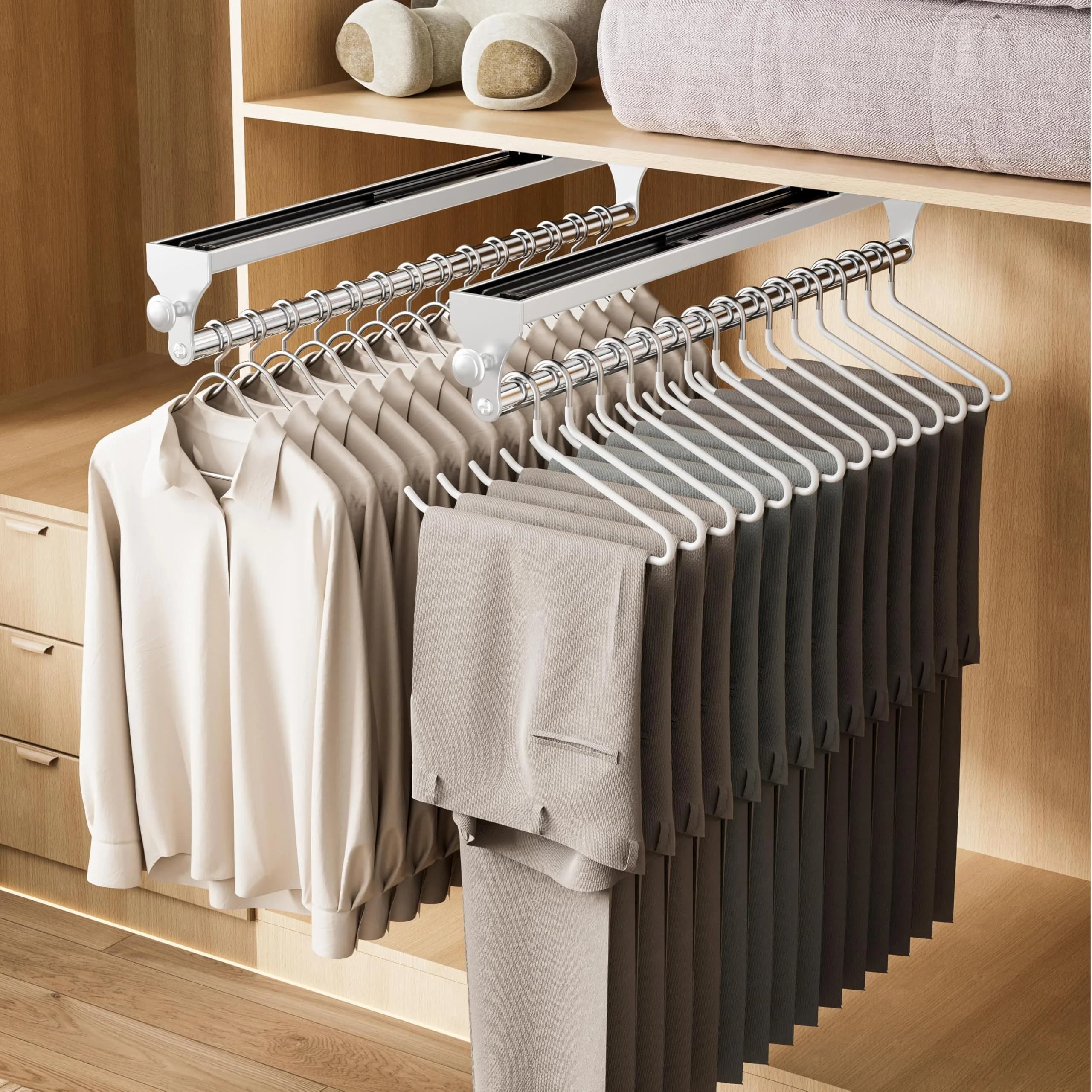 CICUFY Pull Out Closet Valet Rod White 36.7cm (14.45in) | Heavy Duty Space Aluminum Clothes Hanger Rail - view 7