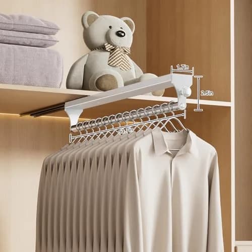 CICUFY Pull Out Closet Valet Rod White 36.7cm (14.45in) | Heavy Duty Space Aluminum Clothes Hanger Rail thumbnail 2