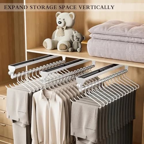 CICUFY Pull Out Closet Valet Rod White 36.7cm (14.45in) | Heavy Duty Space Aluminum Clothes Hanger Rail thumbnail 3