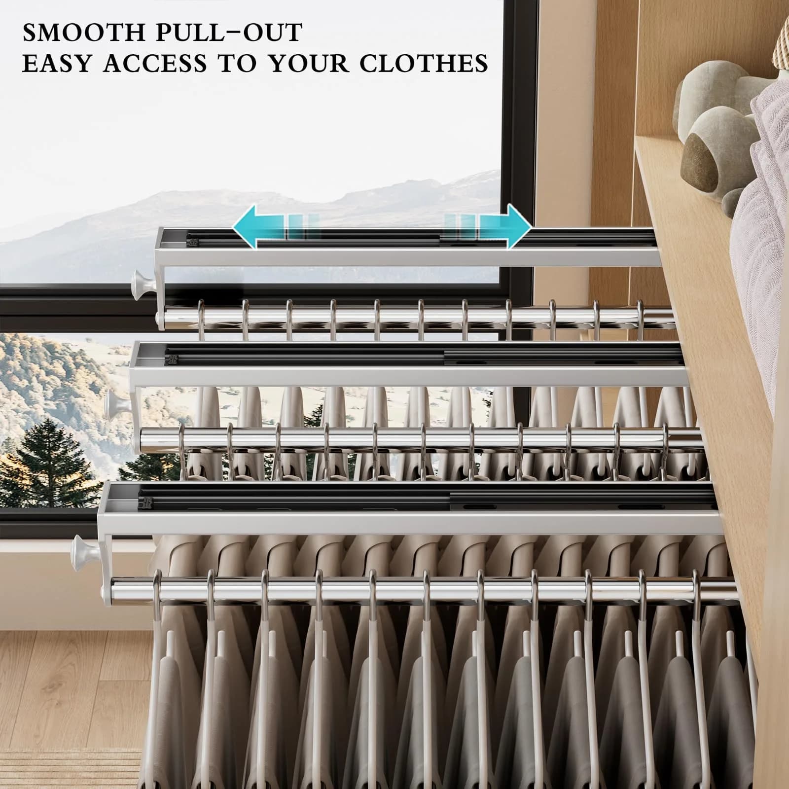 CICUFY Pull Out Closet Valet Rod White 36.7cm (14.45in) | Heavy Duty Space Aluminum Clothes Hanger Rail - view 4