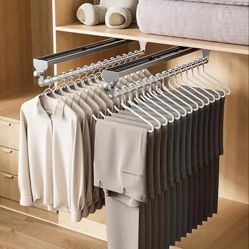 CICUFY Pull Out Closet Rod 40cm (15.7 Inch) 2-Pack | Heavy Duty Space Aluminum Valet Rod for Trousers Coats Gray thumbnail 1