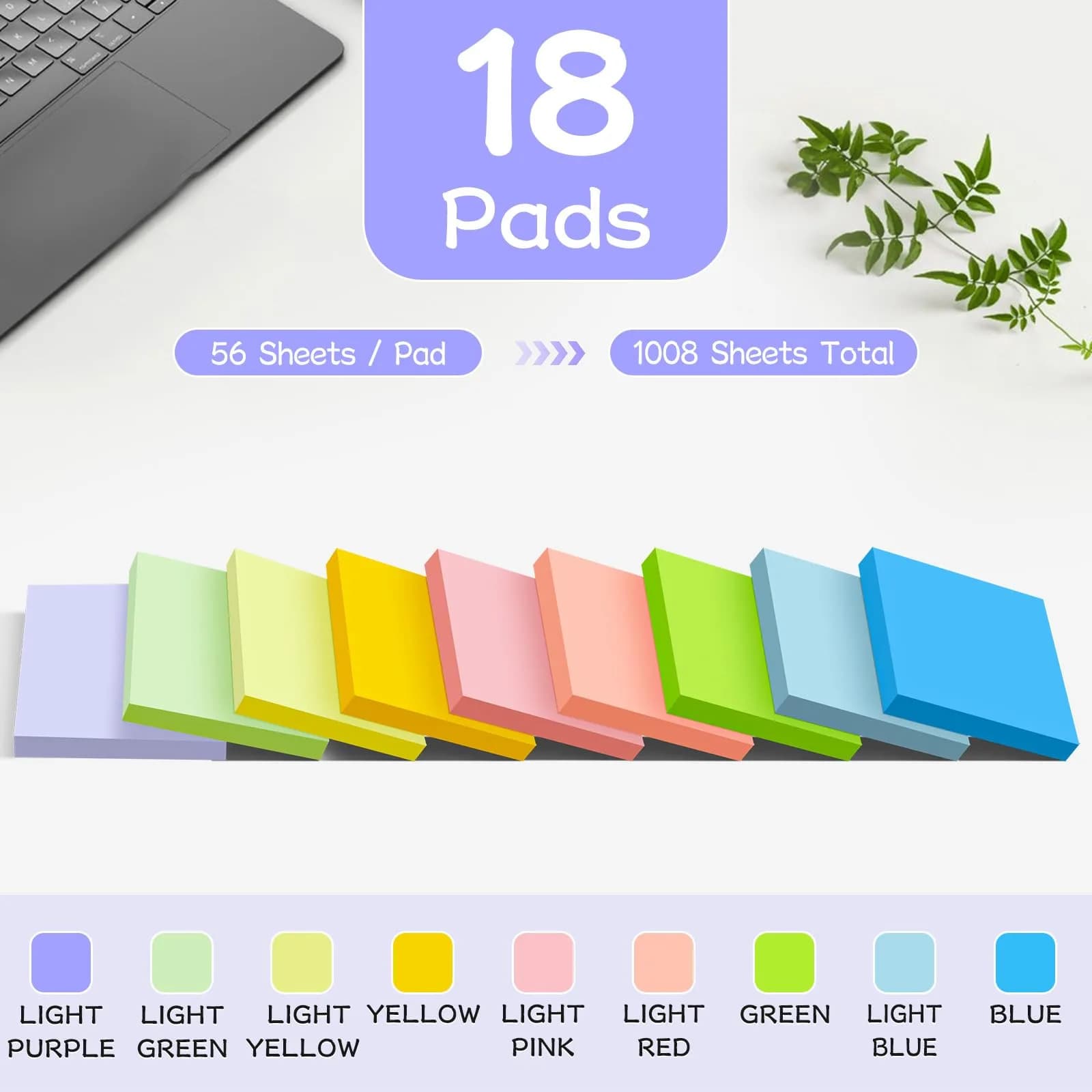 YEECOK 18-Pack Sticky Notes 3x3 inch, 9 Pastel Colors | Bulk Pack Self-Stick Note - view 2