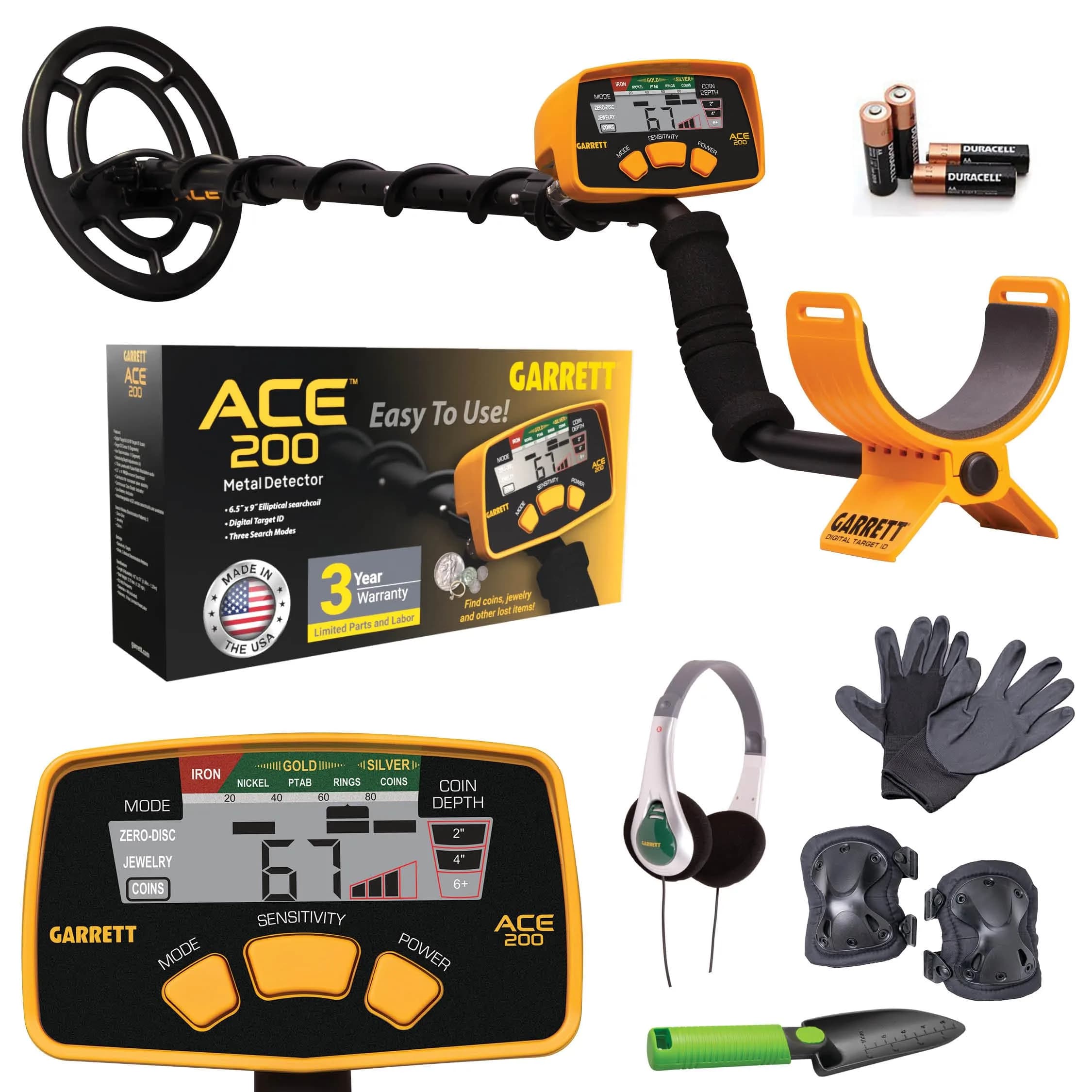 Garrett ACE 200 Metal Detector Starter Bundle Kit with Accessories | Lightweight, Waterproof Coil & 3-Year USA Warranty