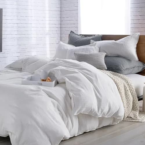 DKNY Pure Comfy Twin Duvet Cover 100% Cotton Stripe Ultrasoft Platinum | Elegant Bedding thumbnail 1