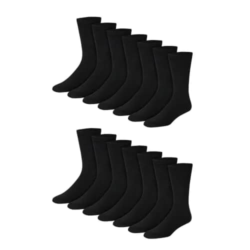 Hanes Double Tough Crew Socks Moisture Wicking, 14-Pack, Black | Reinforced & Cushioned for Men thumbnail 1