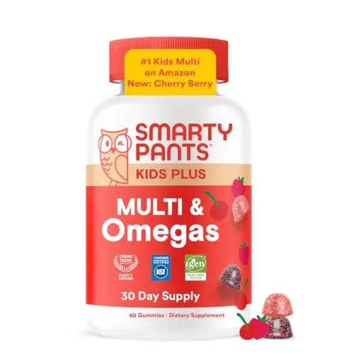SmartyPants Kids Multivitamin Gummies with Omega 3, D3, B12, K & Zinc | 80 Count (40 Day Supply) — Cherry Berry - 30 Day Supply