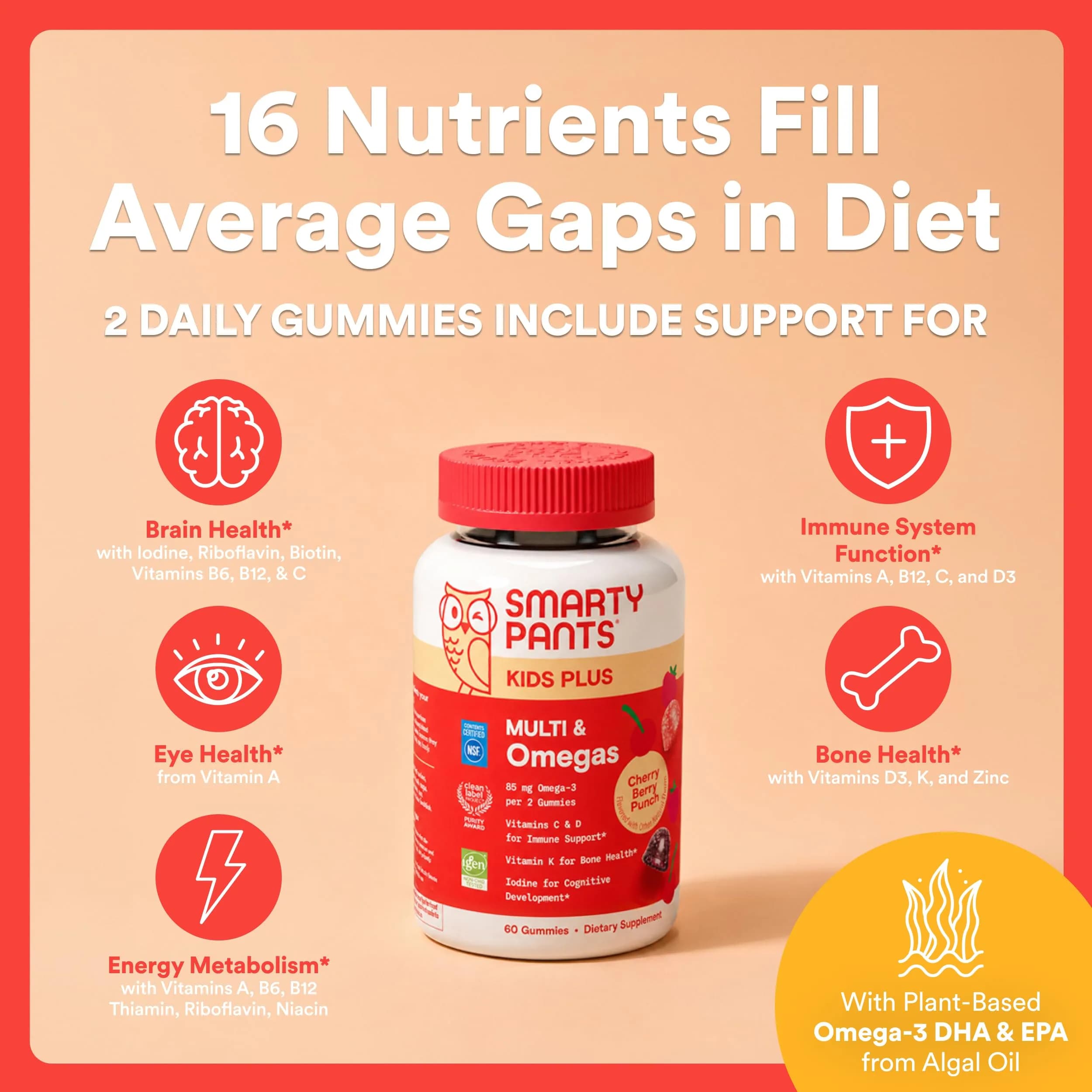 SmartyPants Kids Multivitamin Gummies with Omega 3, Cherry Berry - 30 Day Supply, 80 Count - view 4