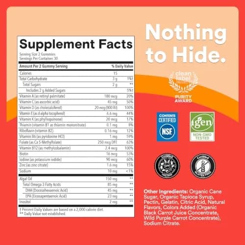 SmartyPants Kids Multivitamin Gummies with Omega 3 DHA/EPA, Vitamins D3, C, B12, B6, A, K, and Zinc, Gluten Free, Cherry Berry Flavor, 60 Gummies (30 Day Supply) | Supports Growth & Immunity thumbnail 5