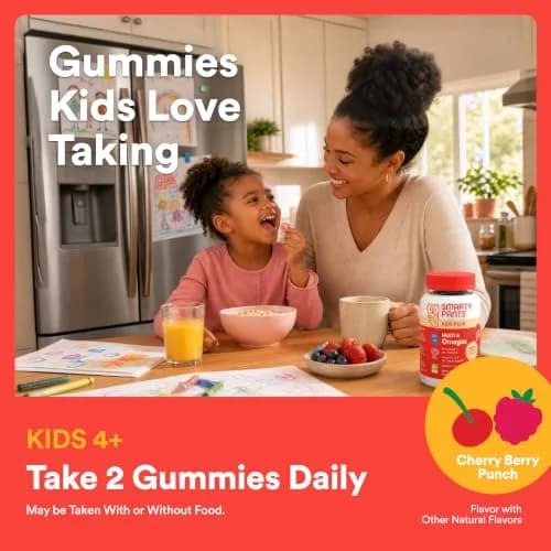 SmartyPants Kids Multivitamin Gummies with Omega 3 DHA/EPA, Vitamins D3, C, B12, B6, A, K, and Zinc, Gluten Free, Cherry Berry Flavor, 60 Gummies (30 Day Supply) | Supports Growth & Immunity thumbnail 7