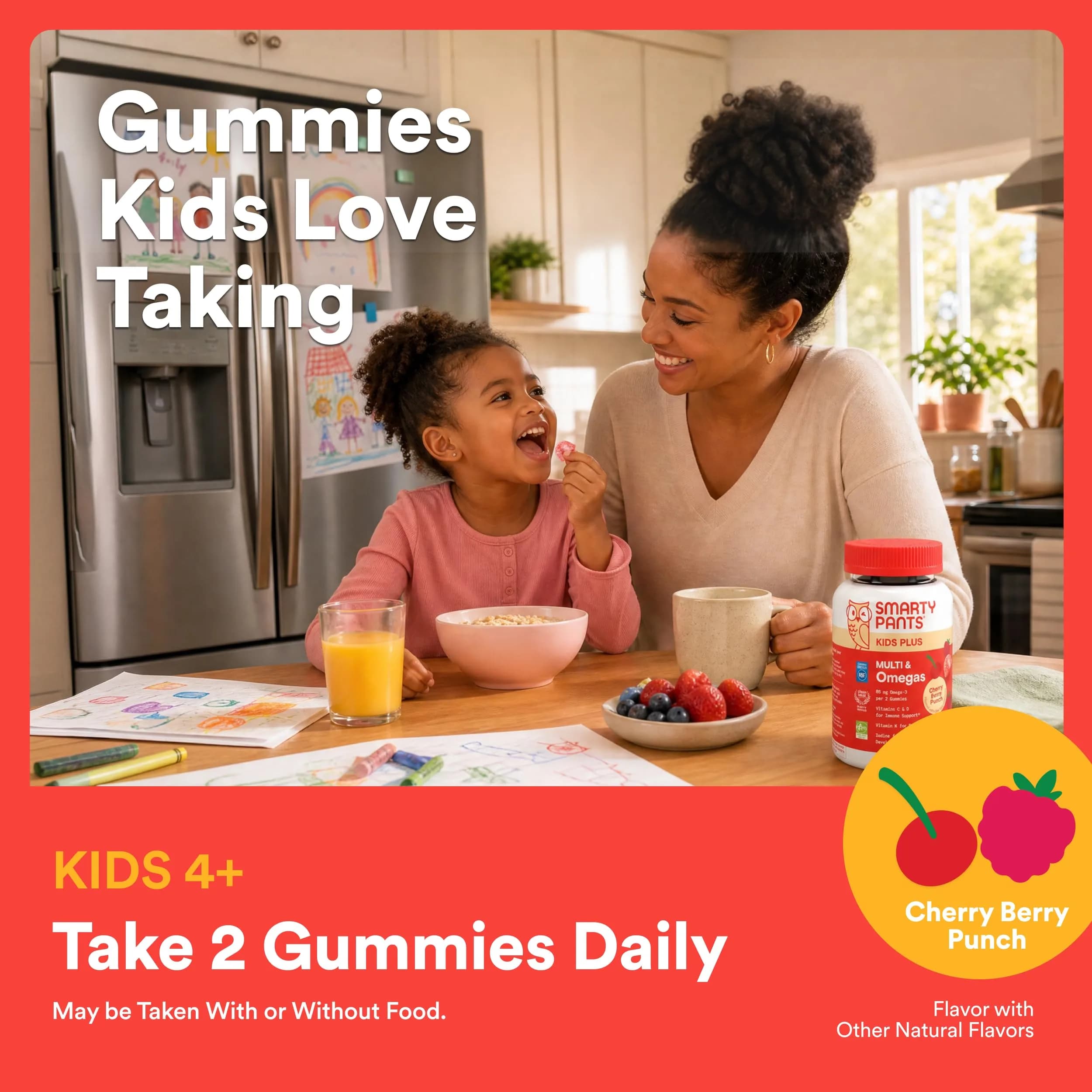 SmartyPants Kids Multivitamin Gummies with Omega 3 DHA/EPA, Vitamins D3, C, B12, B6, A, K, and Zinc, Gluten Free, Cherry Berry Flavor, 60 Gummies (30 Day Supply) | Supports Growth & Immunity - view 7