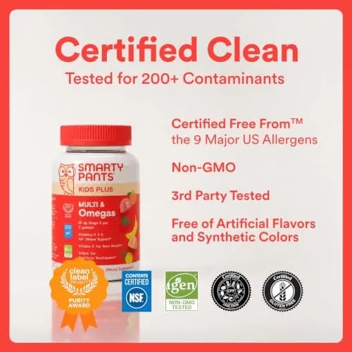 SmartyPants Kids Multivitamin Gummies with Omega 3 DHA/EPA, Vitamins D3, C, B12, B6, A, K, and Zinc, Gluten Free, Cherry Berry Flavor, 60 Gummies (30 Day Supply) | Supports Growth & Immunity thumbnail 8