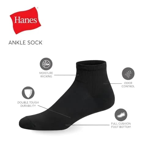 Hanes Double Tough Ankle Socks Moisture Wicking Socks 14 Pack | Durable, Cushioned & Odor-Free (70-120 chars) thumbnail 4
