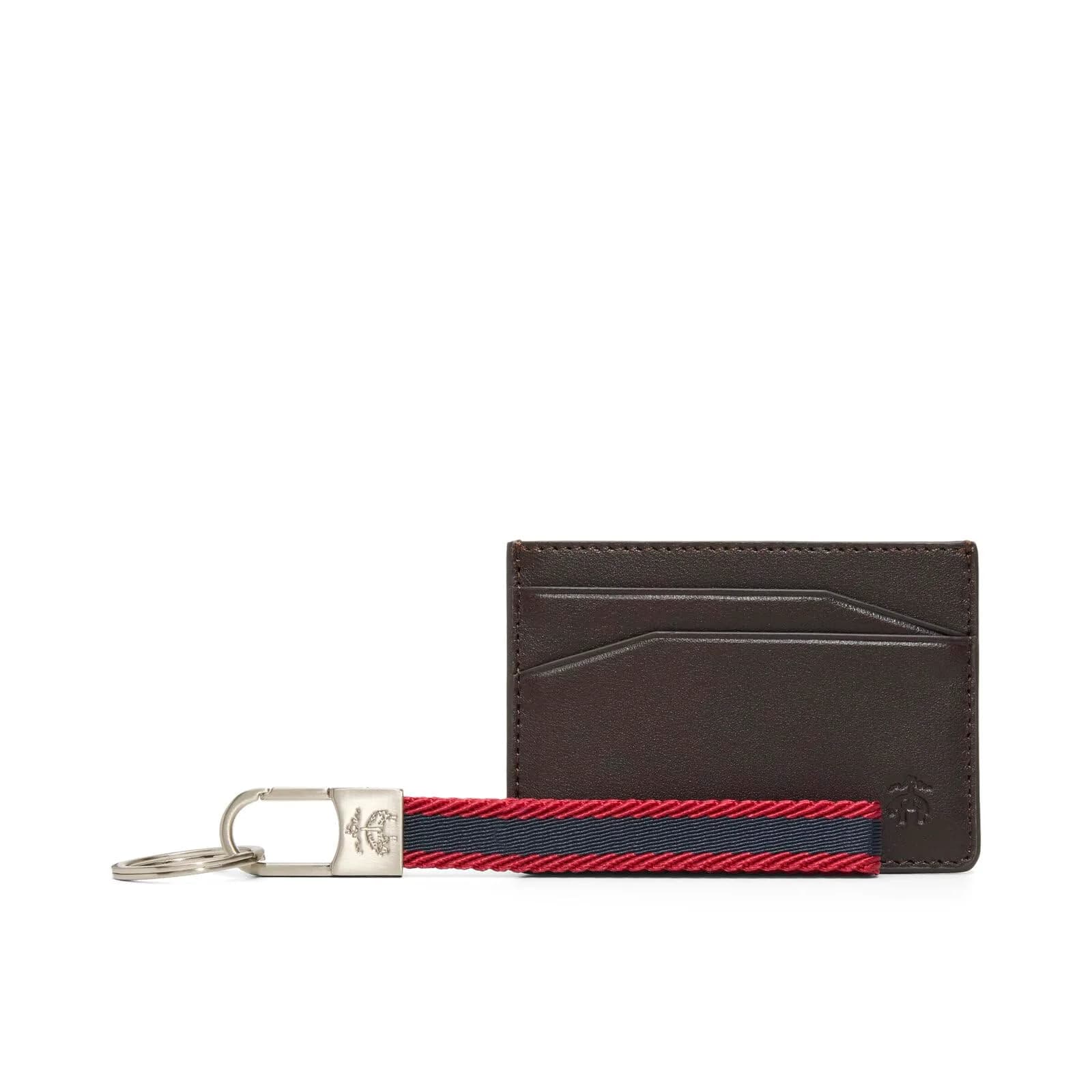 Brooks Brothers Leather Cardholder KC Box Dark Brown | Slim Cow Leather Wallet with Key Chain
