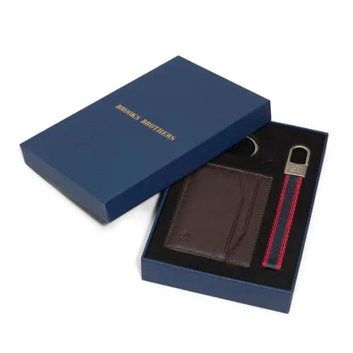 Brooks Brothers Leather Cardholder KC Box Dark Brown | Slim Cow Leather Wallet with Key Chain thumbnail 4