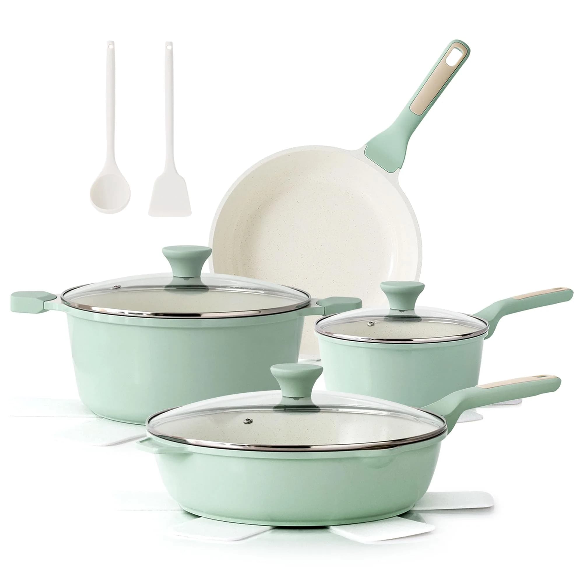 SENSARTE 13-Piece Ceramic Cookware Set with Lids & Utensils | Induction Compatible, Non-Toxic, Dishwasher Safe — Light Green