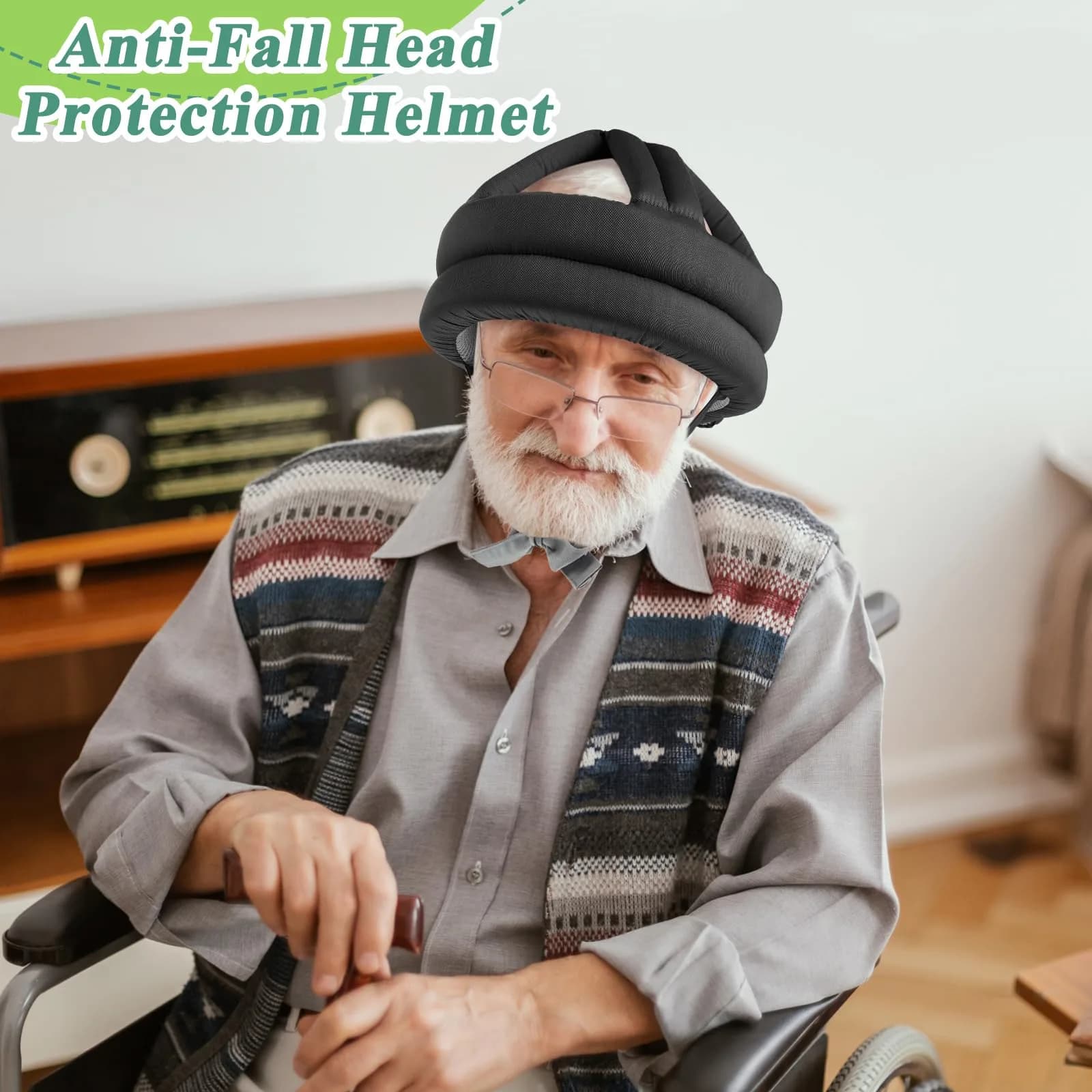 Woanger Black Elder Head Safety Helmet | Adjustable Fall Prevention Cap for Seniors (50-75 cm) - view 6
