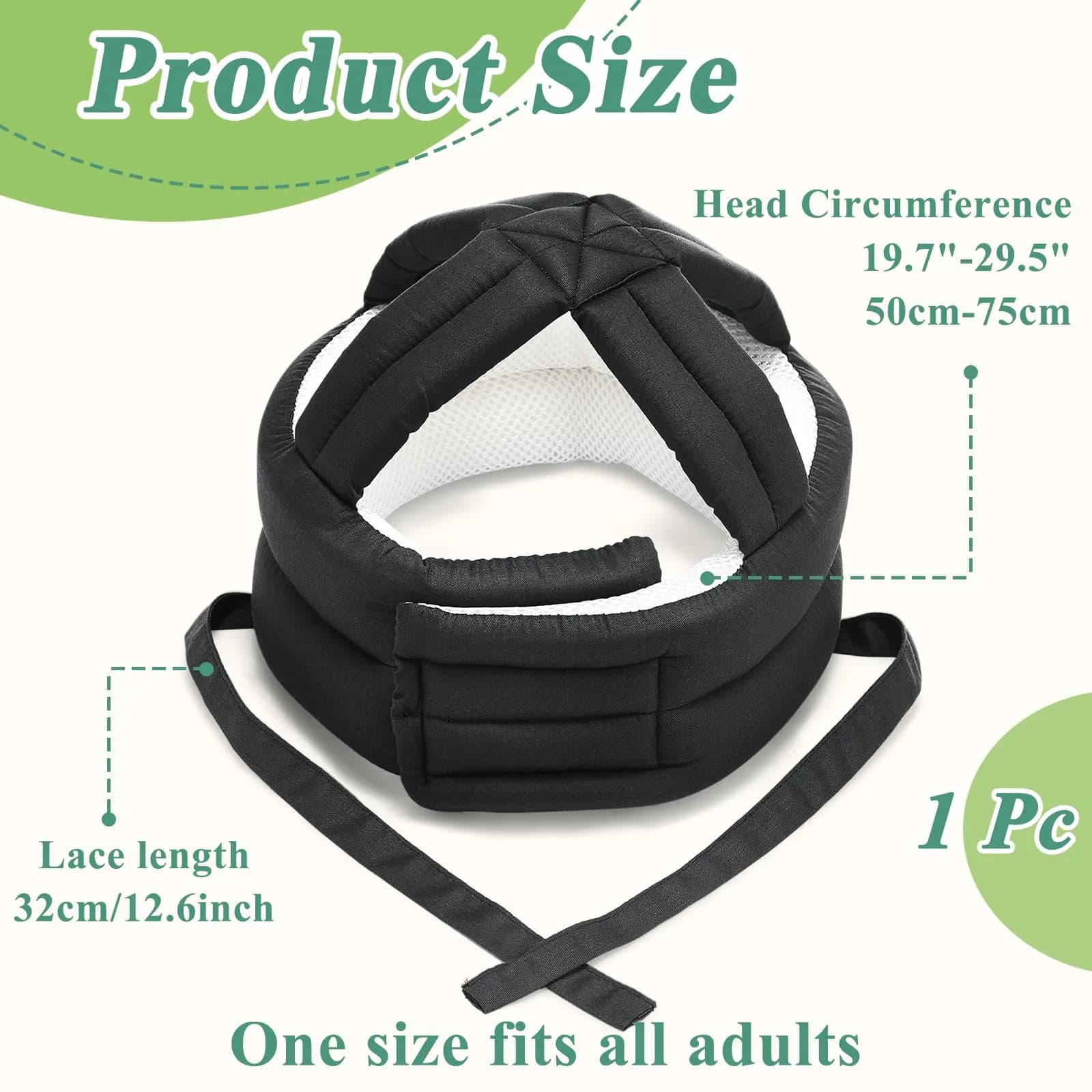 Woanger Black Elder Head Safety Helmet | Adjustable Fall Prevention Cap for Seniors (50-75 cm) - view 2