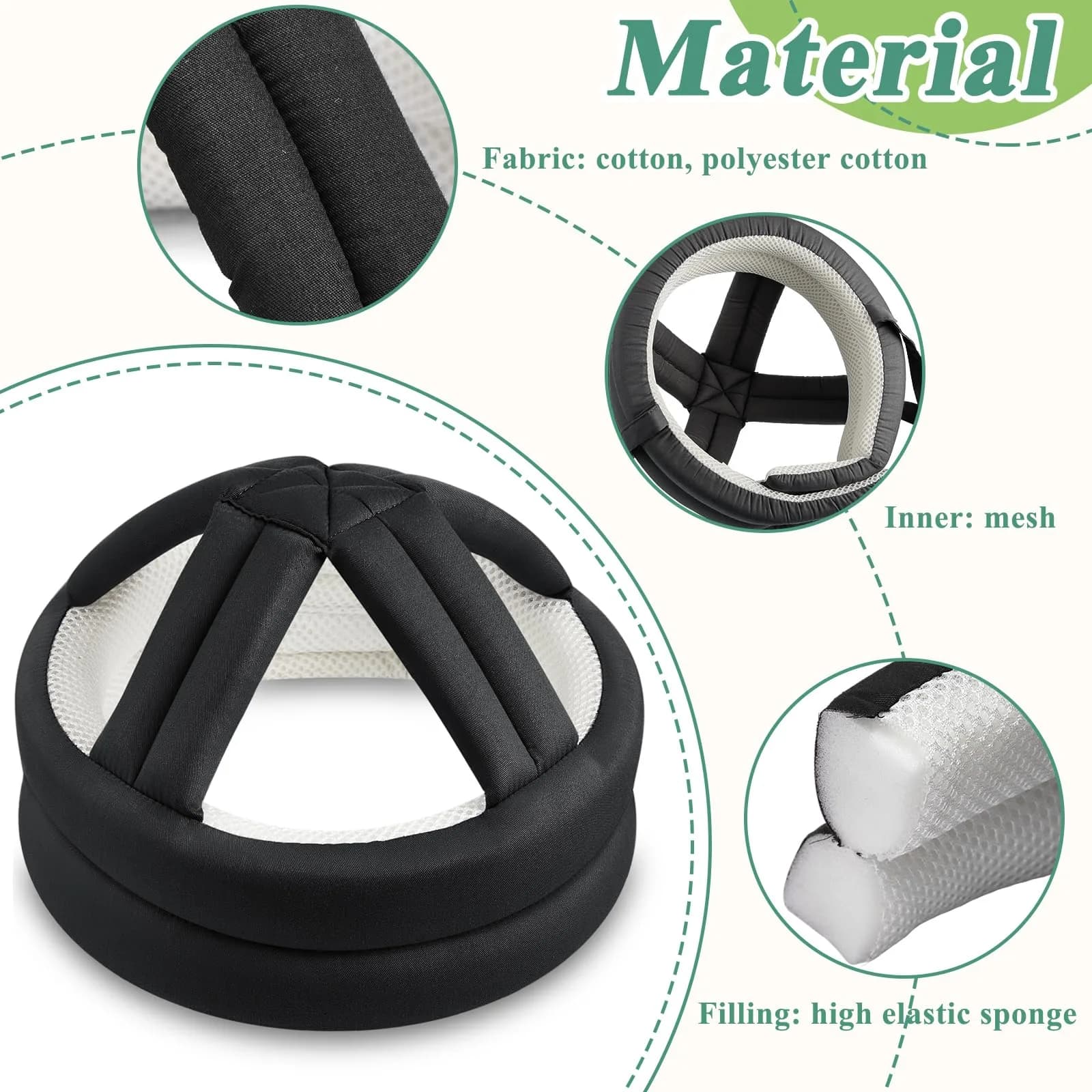 Woanger Black Elder Head Safety Helmet | Adjustable Fall Prevention Cap for Seniors (50-75 cm) - view 3