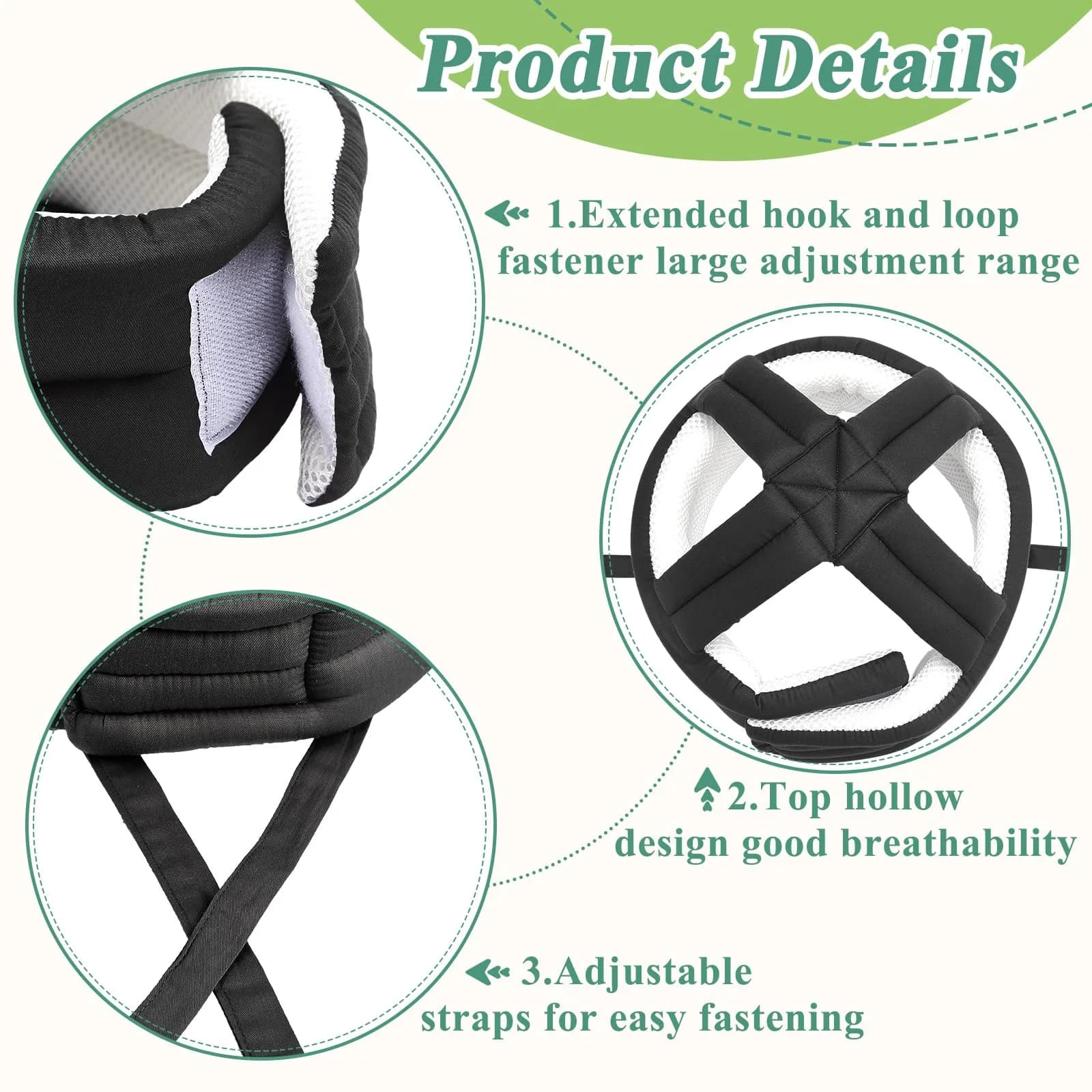 Woanger Black Elder Head Safety Helmet | Adjustable Fall Prevention Cap for Seniors (50-75 cm) - view 4