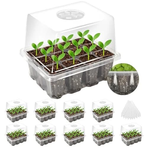 MIXC 10 Pack Seed Starter Tray with Elevated Dome, 120 Cells | 18.2cm (7.17in) x 15.7cm (6.18in) x 13cm (5.12in) thumbnail 1