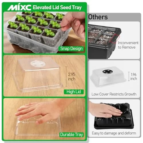 MIXC 10 Pack Seed Starter Tray with Elevated Dome, 120 Cells | 18.2cm (7.17in) x 15.7cm (6.18in) x 13cm (5.12in) thumbnail 4