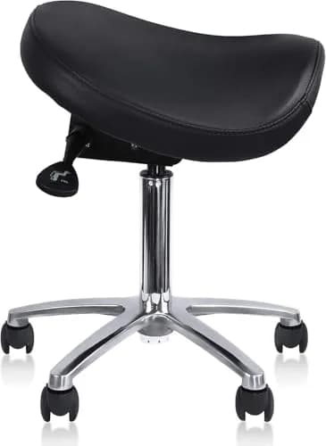 2xhome Ergonomic Saddle Stool | Backless Rolling Office Chair with Adjustable Height & Tilt, PU Leather, Foam Padding, Black with Wheels thumbnail 6