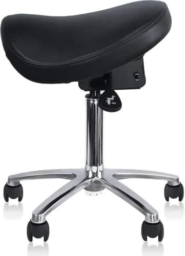 2xhome Ergonomic Saddle Stool | Backless Rolling Office Chair with Adjustable Height & Tilt, PU Leather, Foam Padding, Black with Wheels thumbnail 7