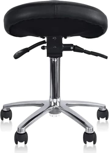2xhome Ergonomic Saddle Stool | Backless Rolling Office Chair with Adjustable Height & Tilt, PU Leather, Foam Padding, Black with Wheels thumbnail 8