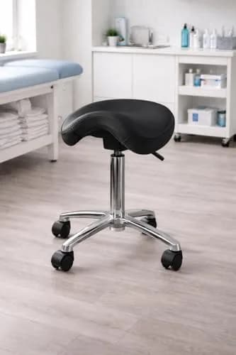 2xhome Ergonomic Saddle Stool | Backless Rolling Office Chair with Adjustable Height & Tilt, PU Leather, Foam Padding, Black with Wheels thumbnail 2