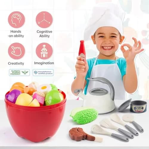 Funpynani 100-Piece Kitchen Playset with Apple Storage | Realistic Pretend Cooking Toy for Toddlers (White) thumbnail 8