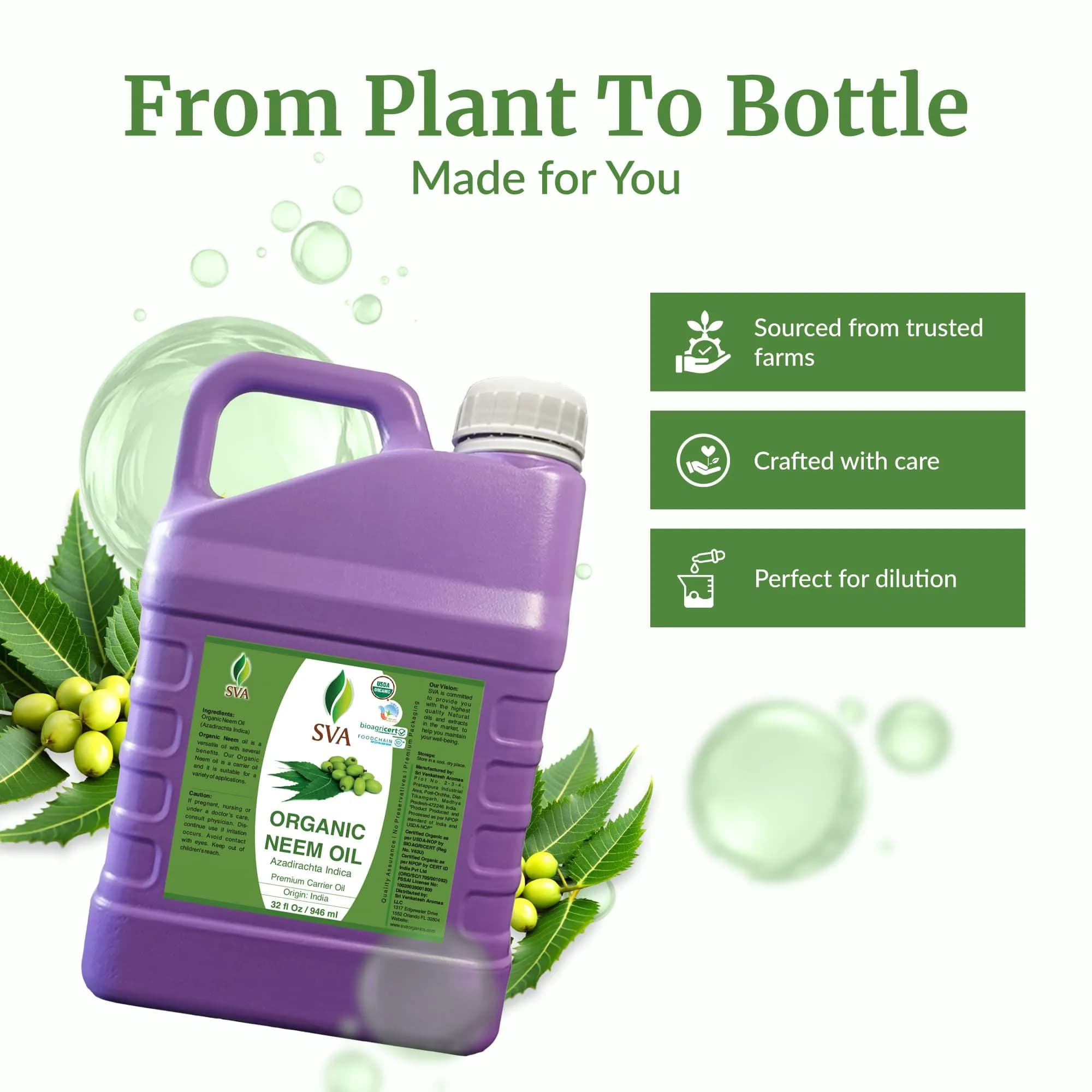 SVA Organics Neem Seed Carrier Oil 32 Fl Oz (946 ml) - Pure & Natural - view 4