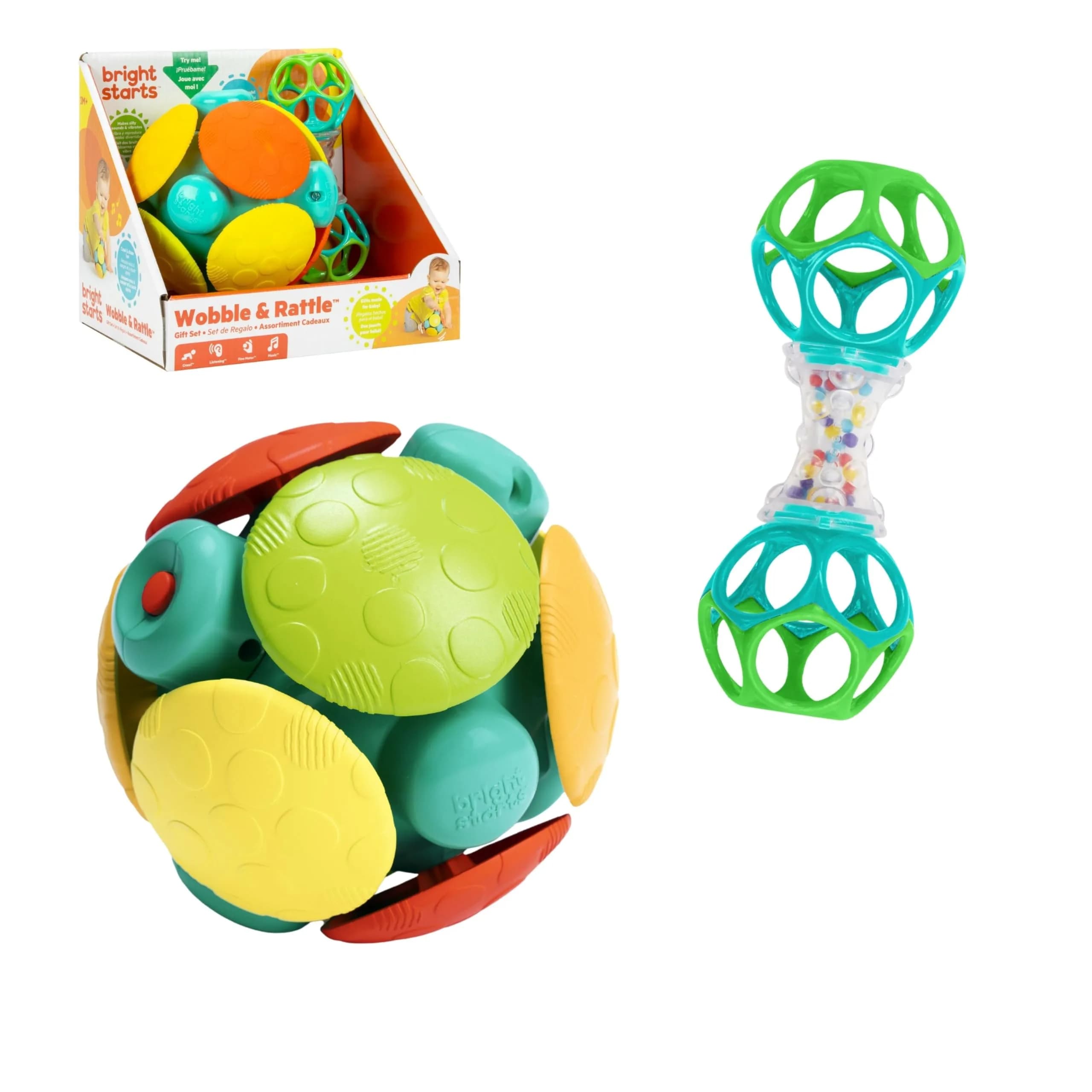 Bright Starts Wobble & Rattle Gift Set 2-Pack Baby Toys | BPA-Free, Hypoallergenic, Soft Cotton, Natural Ingredients — Wobble & Rattle 2-Piece Gift Set