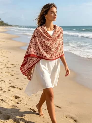 FairyCity Women's Oversized Soft Scarf Travel Shawl Wraps | Elegant Rose Pattern Linen, One Size thumbnail 6